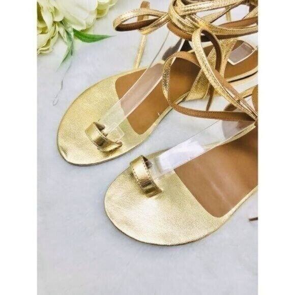 Laurence Bras Sandals Gold Wrap Gladiator Around Leather Single Toe, 7 NEW - Picture 6 of 10